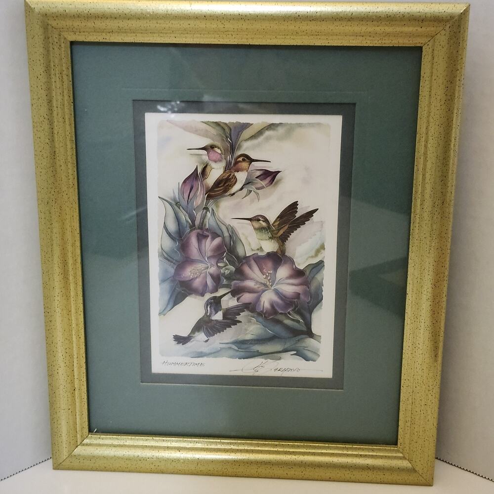 Vtg Hummertime Framed Double Matted Art Card Print Jody Bergsma 11.5×9.5" Signed